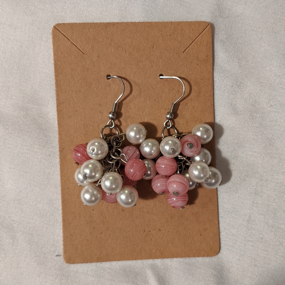 Handmade Pink & White Drop Earrings